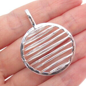 HAN 925 Sterling Silver Vintage Modernist Ribbed Caged Moon Pendant